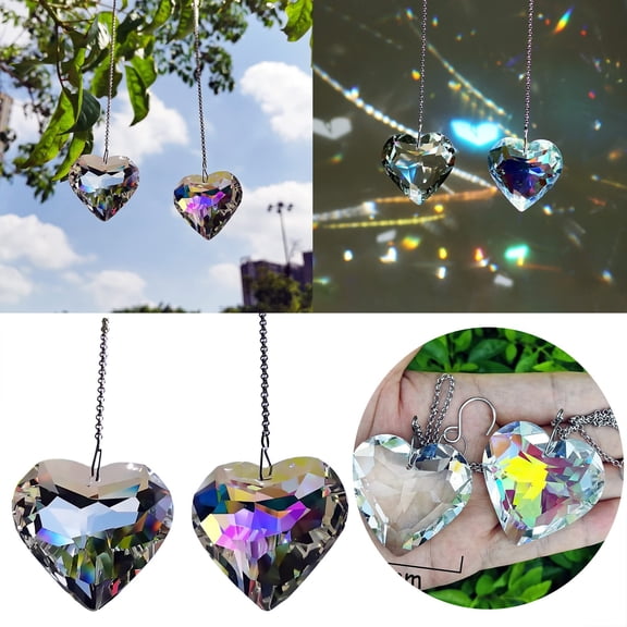 Hanging Wall Decor,2PCS Crystal Heart Crystal Wind Chimes Outdoor K9 Glass Color Crystal SunCatcher Window Pendant For Decoration