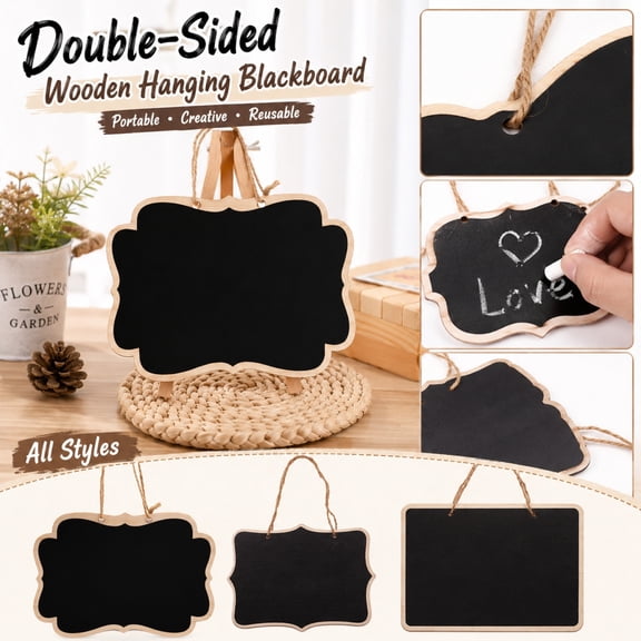 Hanging Wall Decor, 6X5 Inch Double Sided Mini Chalkboard Sign, A Frame Chalkboard Sign with Jute Twine Hanger, Wooden Wall Art Decor for Event and Home Use, Portable Blank Wood