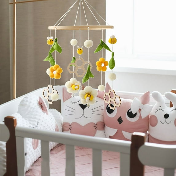 Hanging Wall Decor,Bee Flower Handmade Woven Bed Bell Baby Bed Bee Bed Bell Children's Room Pendant Wind Chime
