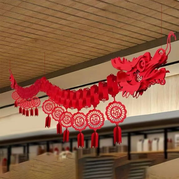 Hanging Wall Decor,Chinese New Year Decorations 2024 Banner Chinese Dragon Decorations Banner With 12 FU Charms New Year Party For Shops Home