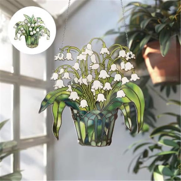 Hanging Wall Decor,Lily Colored Lily Glass Window Hanging Home Decoration Artificial Flowers Colored Glass Hanging Art Deco Lily Gift For Mom