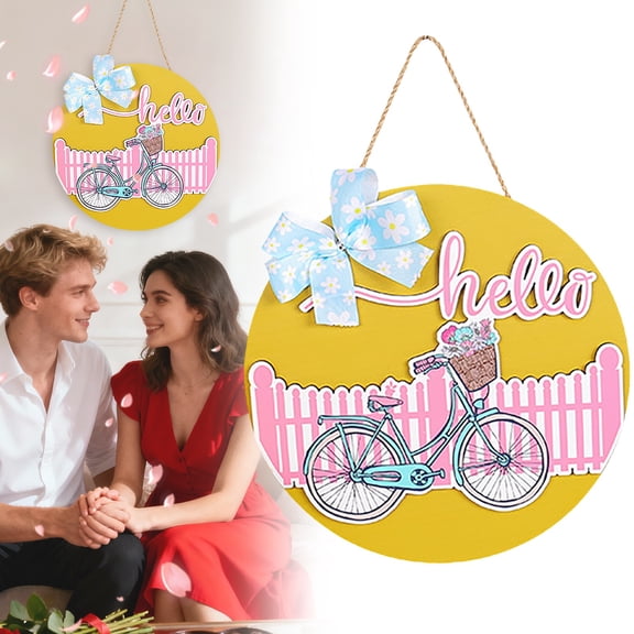 Hanging Wall Decor,Valentines Day Welcome Sign For Front Door Wooden Hanging Round Door Sign With Bow Decorative To Valentine's Day Porch Farmhouse Window Wall Home Door Decoration