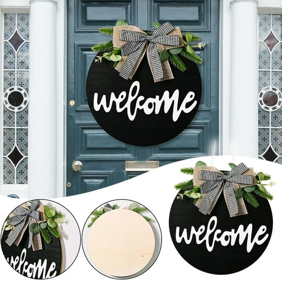 Hanging Wall Decor,Welcome Door Plate Decorative Plate Simulation Flower Wall Hanging Home Decoration Wreath
