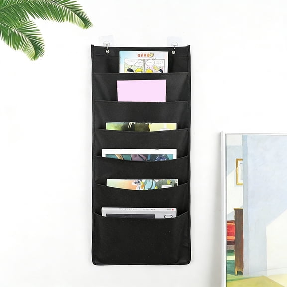 Hanging Wall File Folder Organizer - 6 Pockets Door Document Chart Storage Pocket for Office & Classroom Document Organizer,Black