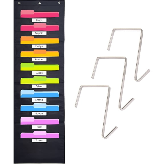 Hanging Wall File Organizer, Heavy Duty Storage Pocket Chart for Classroom 10 Tier Vertical Wall Mount File Holder, File Folder Wall Organizer for Office