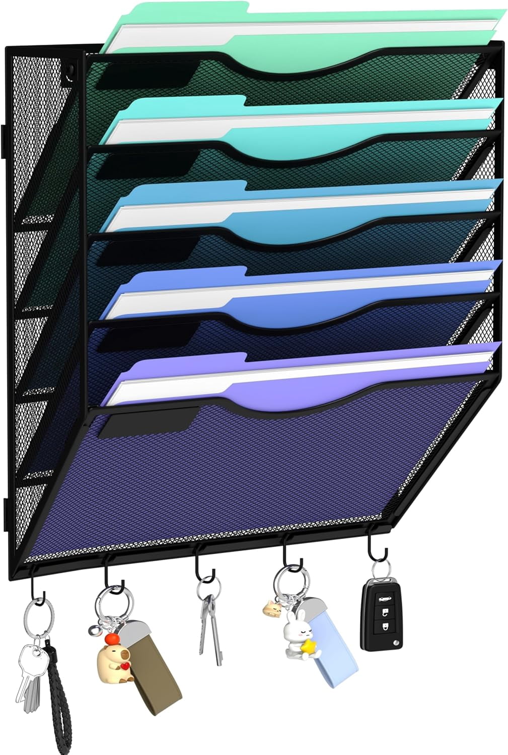 Hanging Wall File Organizer with 5 Hooks - Mounted Mail Paper Document ...