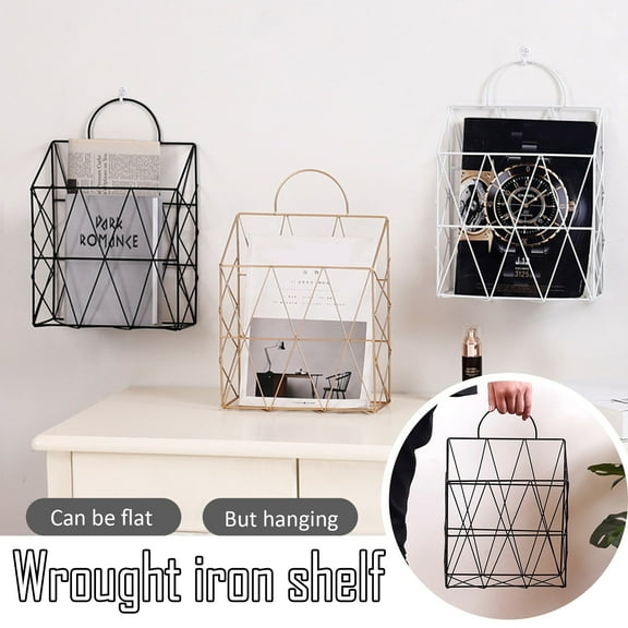 Hanging Wall Files Magazine Holder,Decorative Organizer Metal Wire Mounted Storage Baskets Portable File Holder,Modern Metal Wrought Iron Wall Shelf Bedroom Study Wall