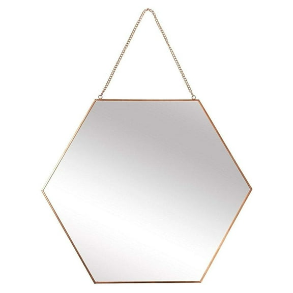 Hanging Wall Mirror Decor, Mirror Color, Hexagon Wall Mounted Mirrors| Strong Chain and with Frame| Home Decor, Bathroom Mirror, Bedroom Mirror, Living Room and Office| 11.8 by 10.3"