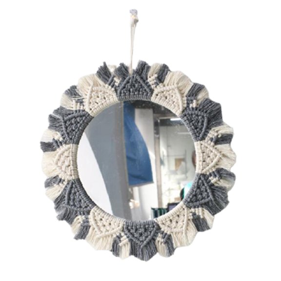Hanging Wall Mirror Woven Macrame Tassel Mirror Handmade Makeup Mirrors Ornament