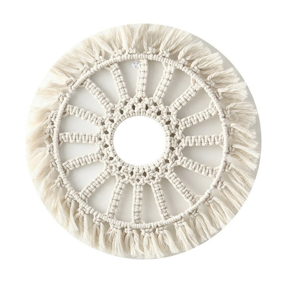 Hanging Wall Mirror with Macrame Fringe Round Boho Mirrors Art Decor for Entryways Apartment Living Room Bedroom Bathroom