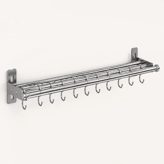 Hanging Wall Mount Knife Wall Mount, Kitchen Organizer Storage Shelf for Utensils Spatula Spoon, Space-Saving Knife Rack with Hooks, Wall-Mounted Utensil Holder (Grey, 60CM+Three Poles+10Hooks)