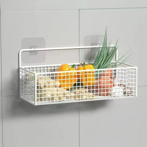 Hanging Wall Mount Storage Baskets with Adhesive Hooks, Multiuse Sturdy Wire Metal Organizing Baskets for Home Kitchen Bathroom Pantry Utility Organizer Wall Storage Organizer Wall Baskets
