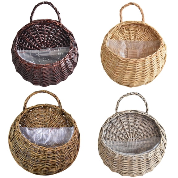 Hanging Wall Planter, 12 in Depth, Beige, Plant Housing, Rattan Wall Decor, Empty Living Room Accents, 1 Pc