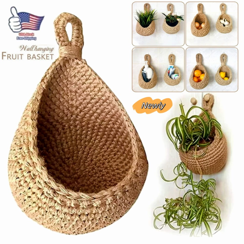 Hanging Wall Vegetable Fruit Baskets, Jute Hanging Basket, Wall