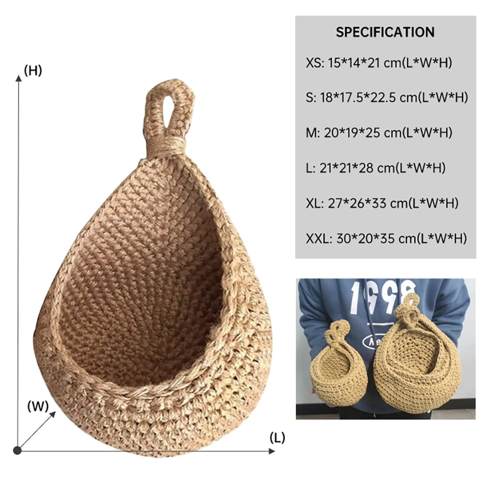 Hanging Wall Vegetable Fruit Baskets, Jute Eco Teardrop Hanging Basket