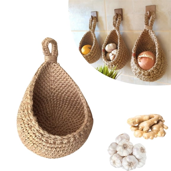 Hanging Wall Vegetable Fruit Baskets,Wall jute hanging baskets for storage,Handmade wall baskets for organizing and storage (1PCS)