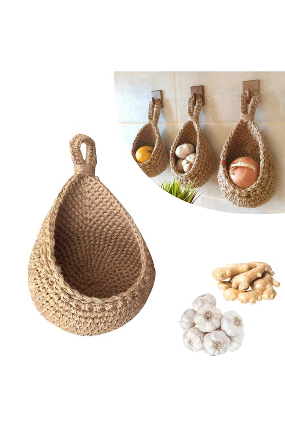 Hanging Wall Vegetable Fruit Baskets,Wall jute hanging baskets for storage,Handmade wall baskets for organizing and storage (1PCS)