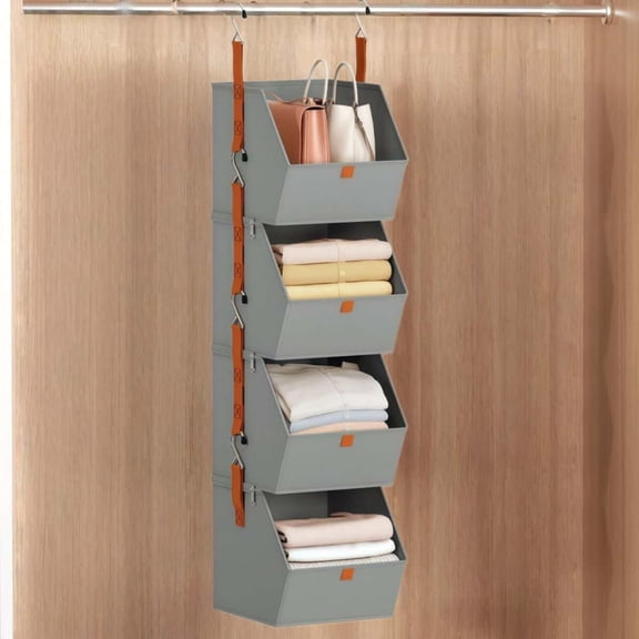 Hanging Wardrobe Storage Box, Inclined Open 4-layer Storage Box, with Double Hook Design, Suitable for Wardrobes, Bedrooms and Entrance Areas.
