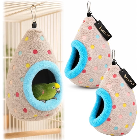 Hanging Warm Cotton Bird Nest Hammock Egg Shaped Cage Bed Plush Parrot Tent | Double Layer Fleece Enclosed Oval Nesting Cave Metal Hook Cozy Winter Hideout for Parakeet Parakeet Budgies Finches House