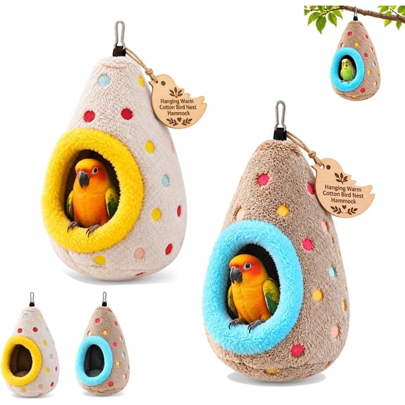 Hanging Warm Cotton Bird Nest Hammock, Egg Shaped Cage Bed for Small Birds | Double-Layer Fleece Plush Cave with Metal Hook, Cozy Winter Hideout for Parrots Budgies Finches