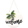 thumbnail image 1 of Hanging Welcome Sign Front Door White Round Welcome Door Sign with Wreath and Bow 11.81" for Farmhouse Porch Decoration Spring Front Door White Hanging Welcome Sign, 1 of 7