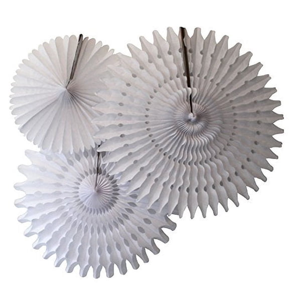 Hanging White Tissue Fan Decorations, Set of 3 (21 inch, 18 inch, 13 inch) by Devra Party