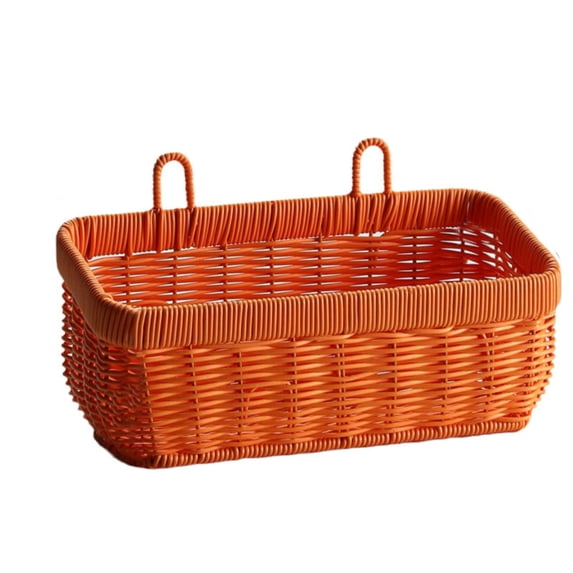 Hanging Wicker Rattan Basket, Wall Hanging Basket Hand-Woven Imitation Woven Storage Baskets, Durable Garlic Storage Organizer Baskets for Home Kitchen Vegetable Fruit Storage,1Pc(Orange,11x5.1x3.5")