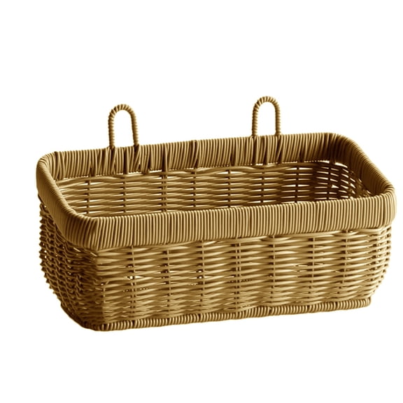 Hanging Wicker Rattan Basket, Wall Hanging Basket Hand-Woven Imitation Woven Storage Baskets, Durable Garlic Storage Organizer Baskets for Home Kitchen Vegetable Fruit Storage,1Pc(Khaki,11x5.1x3.5")