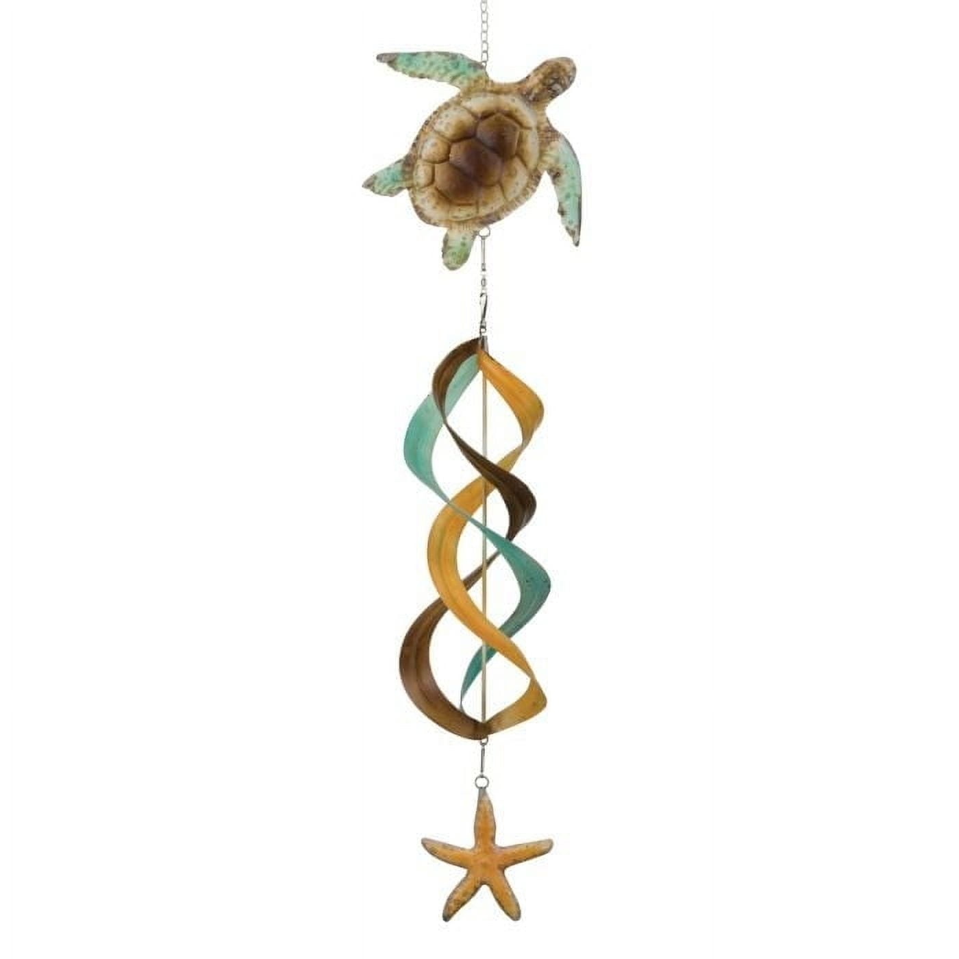 Rustic Metal Sea Turtle Hanging Wind Spinner, 7.75 inches