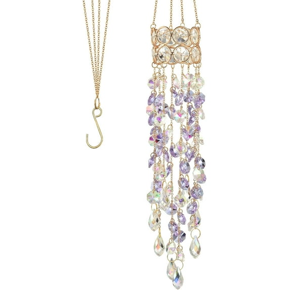 Hanging Window Garden Crystal Sun Catcher, Gold-Plated Sun Catcher for Indoor and Outdoor Decoration, Light Catcher, Party Crystals (Purple)