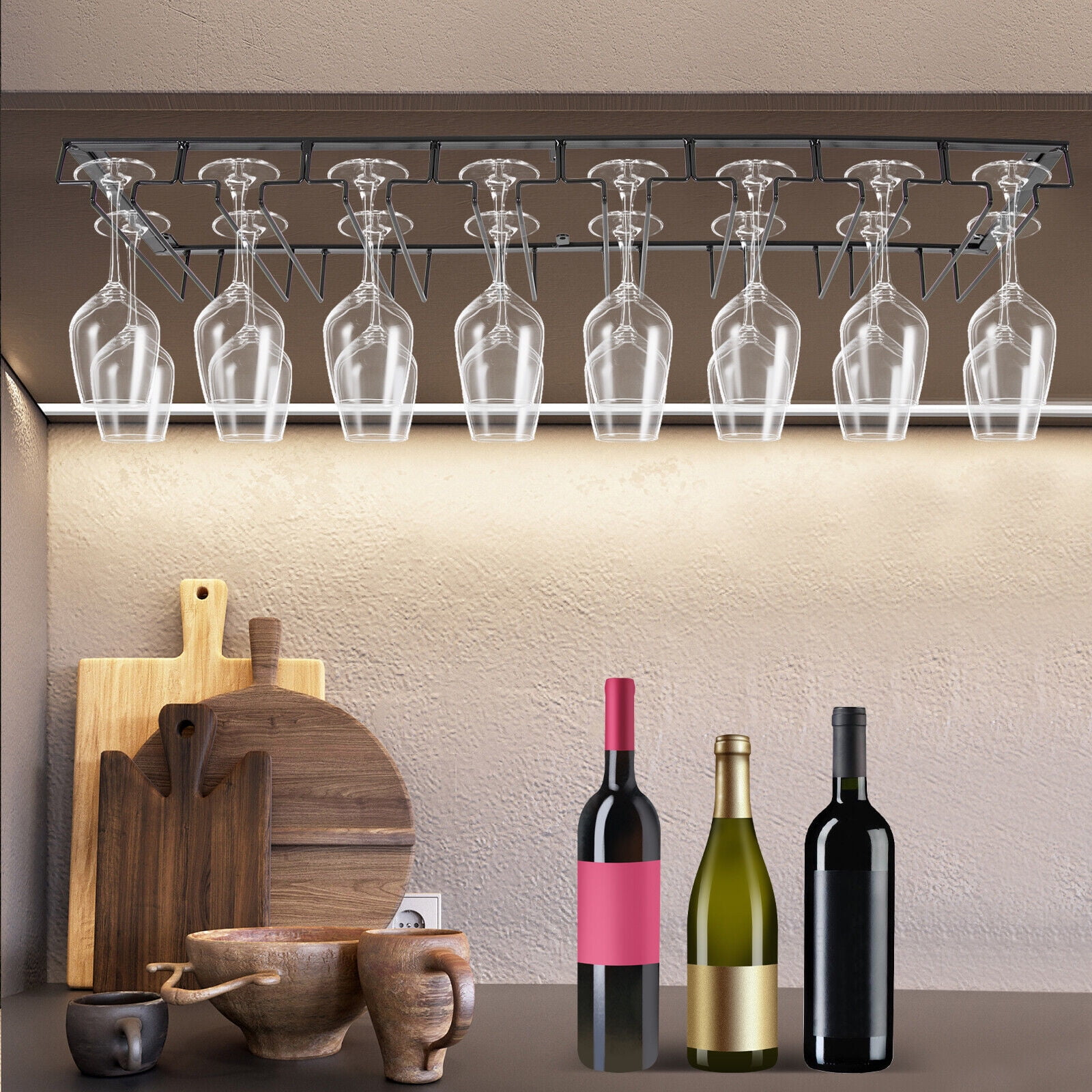 Hanging Wine Glass Rack Under Wall Mounted Wine Cup Holder for