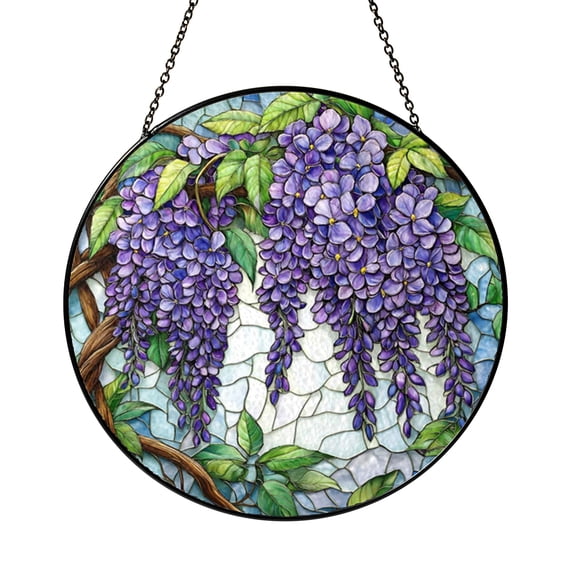 Hanging Wisteria Floral Scene Stained Glass Window Art
