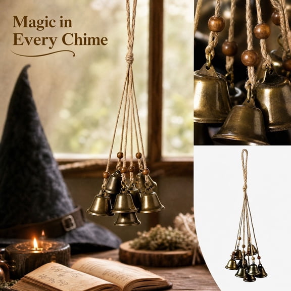 Hanging Witch Bells for Door,1Pc Door Bell Hanger Christmas Bells for Witchy Home Decor 8 Brass Bells Witchcraft Supplies