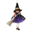 thumbnail image 1 of Halloween Hanging Witch Decor - 7.87 Inch Witch Doll with Broomstick and Detailed Skirt - Flying Sorceress Ornament for Window Door Tree Indoor Outdoor Halloween Party Haunted House Decorations, 1 of 6