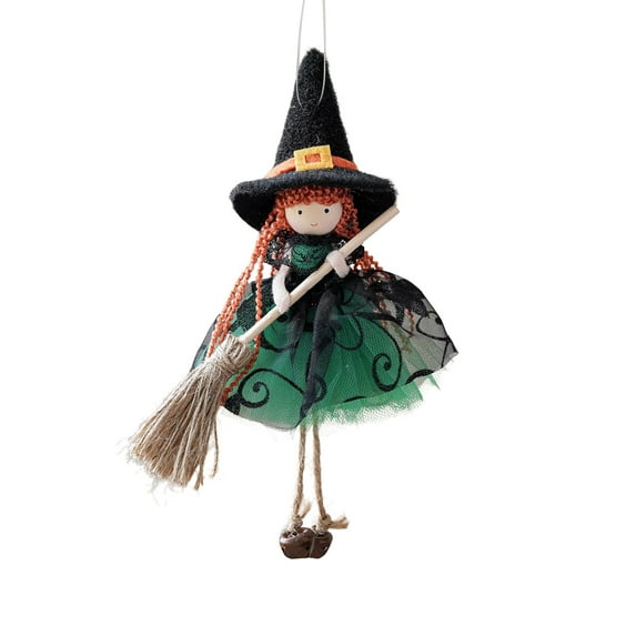 Hanging Witch Doll Ornament, Hangable Witch Doll Halloween Decoration, Small Witches Figurine with Broom for Indoor Room Kitchen Decoration, Halloween Party Supplies