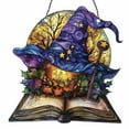 thumbnail image 1 of Hanging Witch Hat Ornament - Shatterproof Acrylic Window Decor Halloween Wall Hanging Spell Book Lover Gift Party Decor(D), 1 of 6