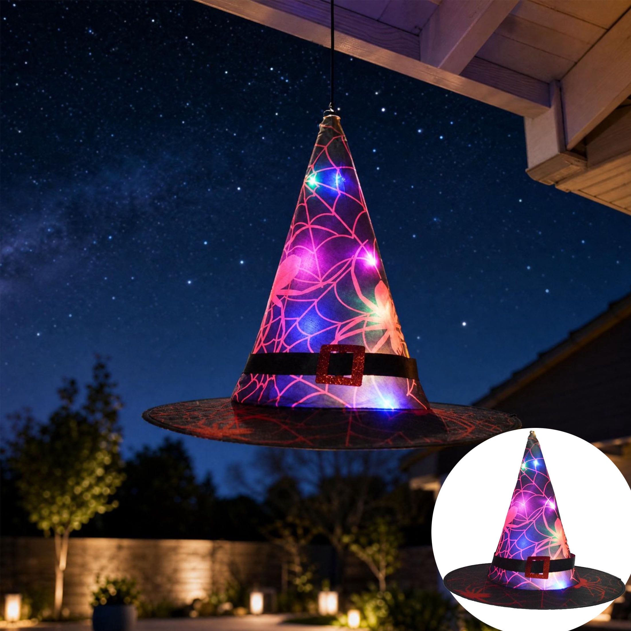 Hanging Witch Hat String Lights, Light Up Waterproof Halloween
