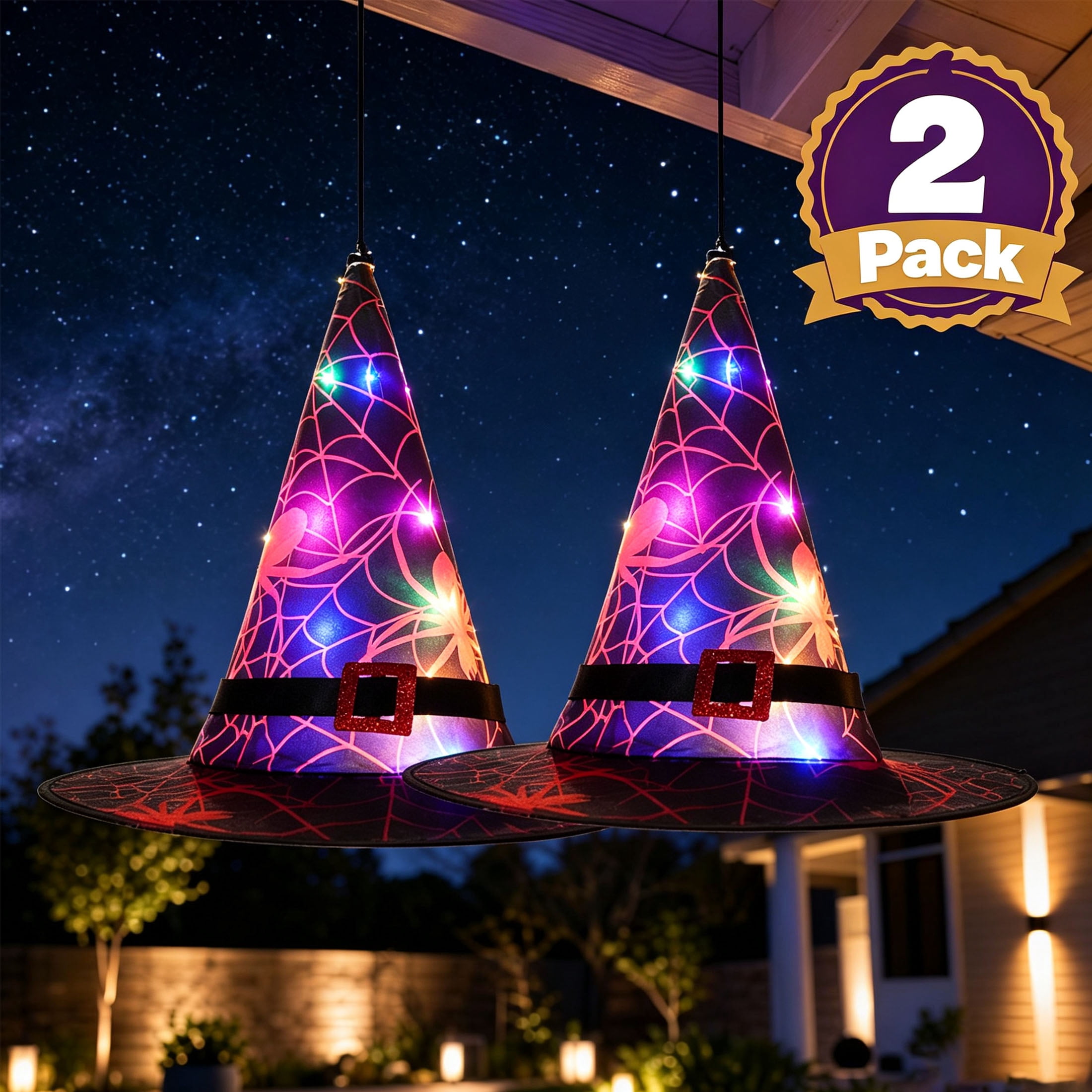 Hanging Witch Hat String Lights, Light Up Waterproof Halloween