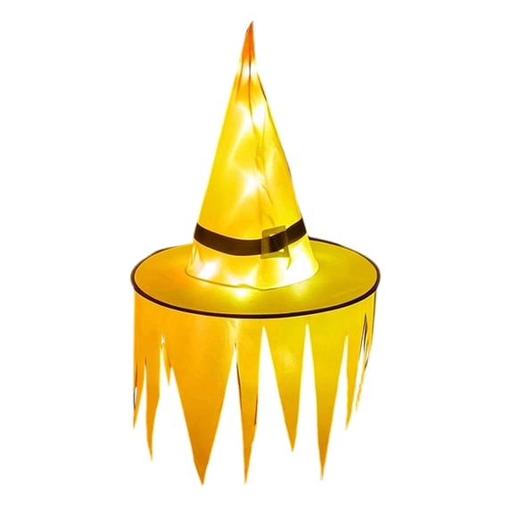 Hanging Witch Hats With Lights Halloween Decorations Glowing LED Floating Witch Hat With Jagged Brim Outdoor Yard Porch Party Decoration
