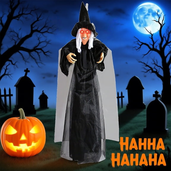 Hanging Witch Party Props Black Hanging Witch (Voice Controlled Glowing Scream)