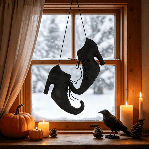 Hanging Witch Shoes Vintage Halloween Decoration Party, Wooden Pendant Door Wall Tree Spooky,Halloween Decor,Hanging Indoors And Outdoors Decoration,1pcs, B