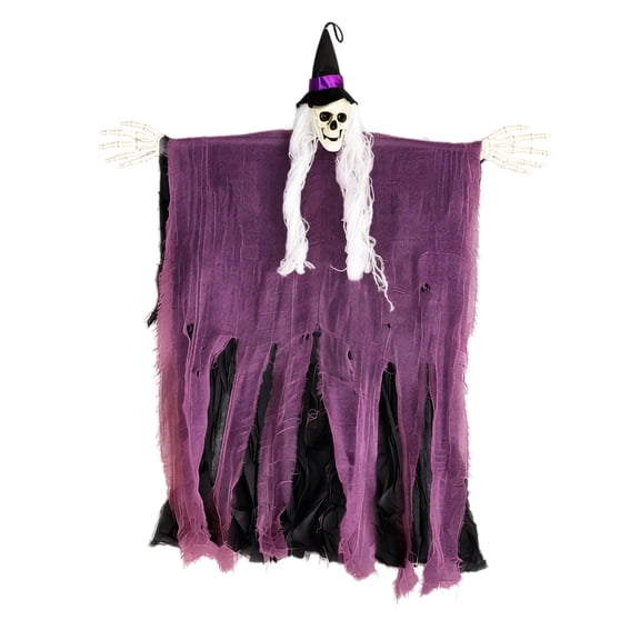 Hanging Witch Skeleton Decoration with Draped Fabric and Skeleton Hands for Haunted House Indoor Outdoor Halloween Display