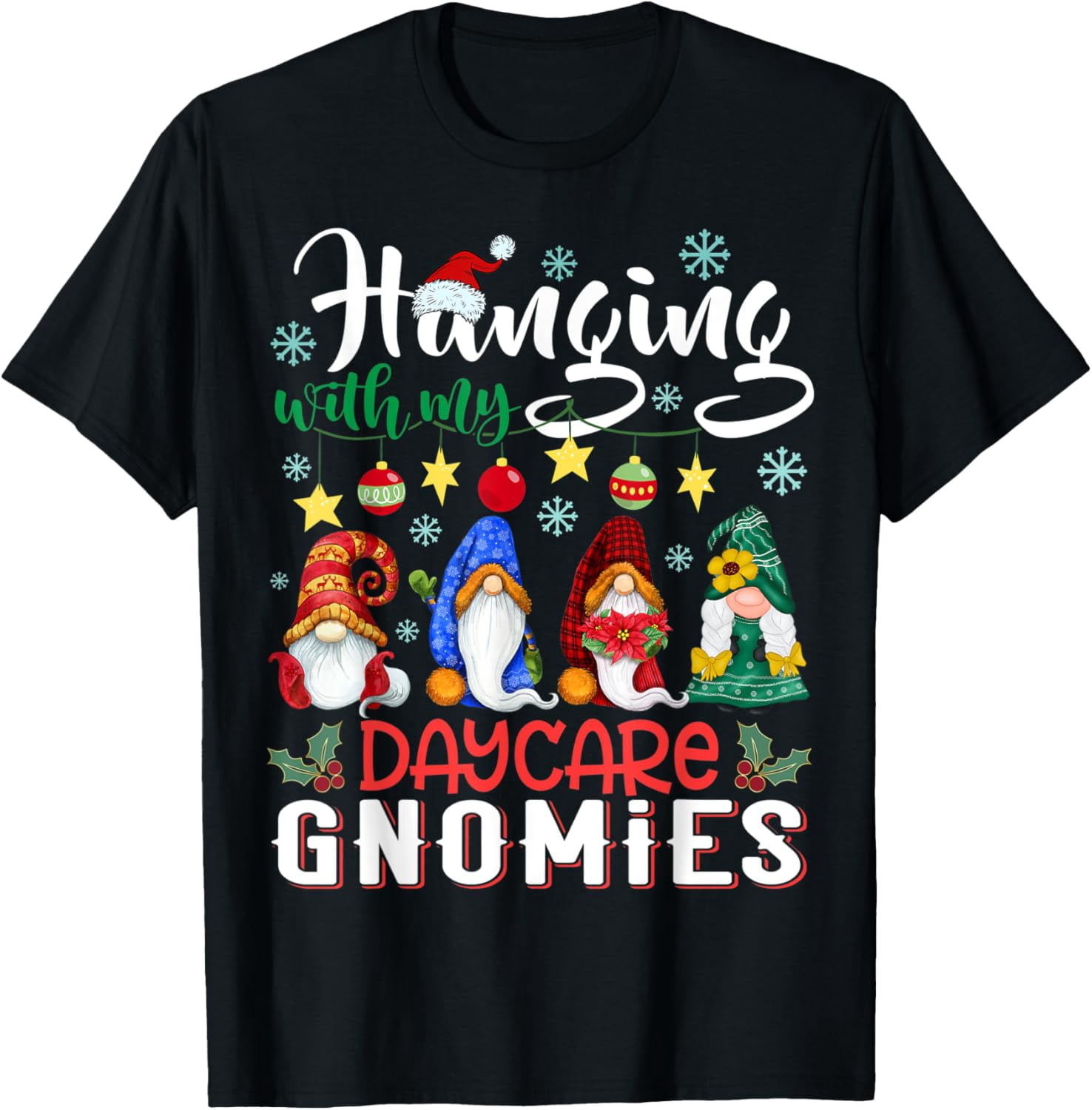 Hanging With My Daycare Gnomies Buffalo Plaid Christmas TShirt