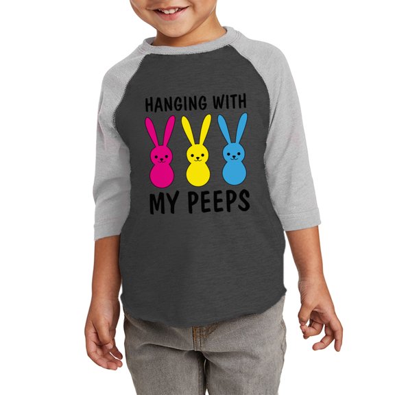 Hanging With My Peeps Graphic Toddler Raglan - Happy Easter Day Tshirt for Kids - Christian Shirt Gifts