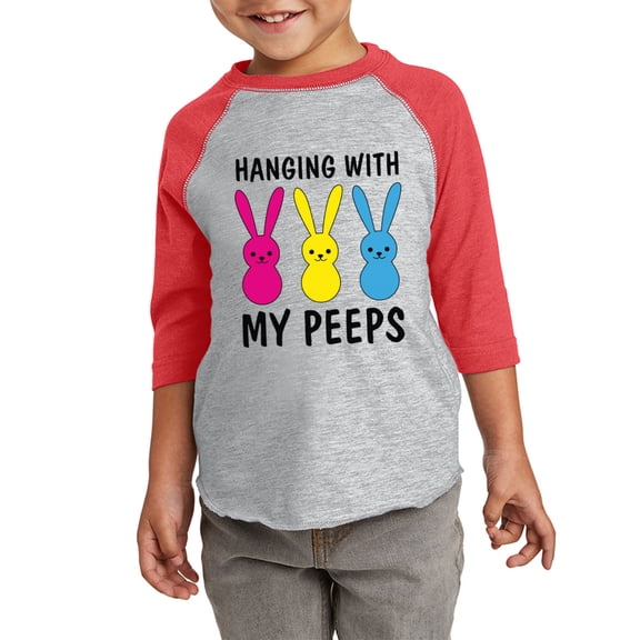 Hanging With My Peeps Graphic Toddler Raglan - Happy Easter Day Tshirt for Kids - Christian Shirt Gifts