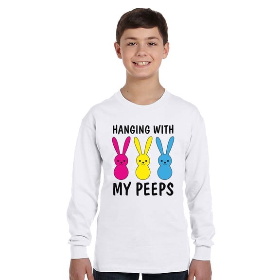 Hanging With My Peeps Long Sleeve Shirts for Kids - Youth XS S M L XL - Happy Easter Holiday Christian Tee for Boys for Girls