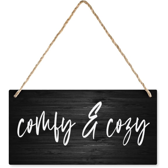 Hanging Wood Sign Home Decorative Comfy & Cozy Printed Wall Plaque Wood Signs, Hanging Rustic Family Signs For Home Decor Gift 12X6 Inch