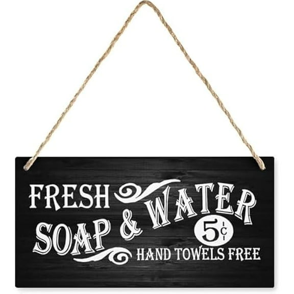 Hanging Wood Sign Home Decorative Fresh Soap and Water Hanging Wood Sign Printed Wall Plaque Wood Signs Hanging Rustic Family Signs Home Decor Gift 6x12 Inch