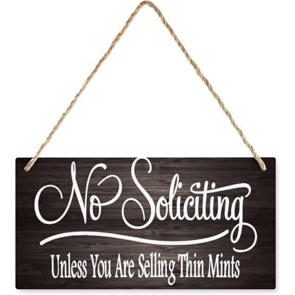 Hanging Wood Sign Home Decorative No Soliciting Sign Unless You Are Selling Thin Mints Board Hanging Wood Sign, House Wood Sign For Garden Yard Home Farmhouse 12X6 Inch