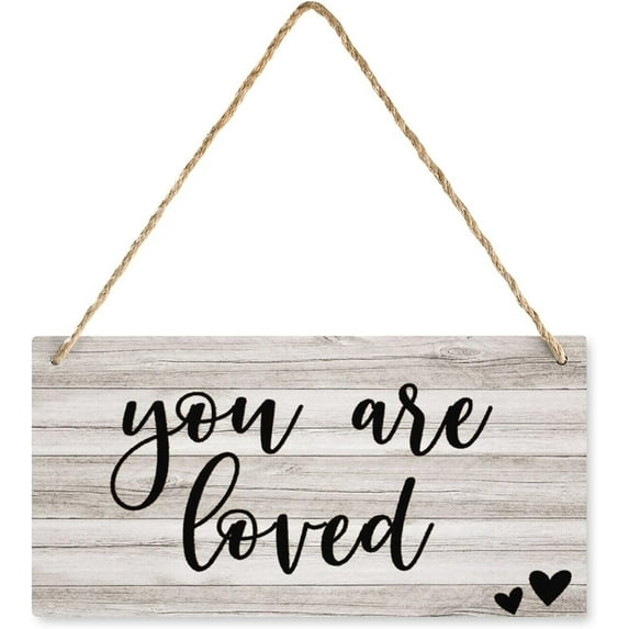 Hanging Wood Sign Home Decorative You Are Loved Hanging Wood Sign, Printed Wall Plaque Wood Signs, Hanging Rustic Family Signs For Home Decor Gift 12X6 Inch
